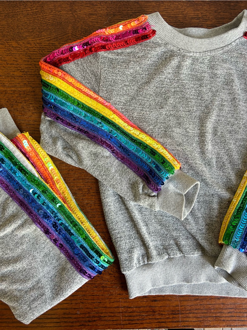 Lola + The Boys Sweatshirt & Joggers Set with Rainbow Sequin Trim